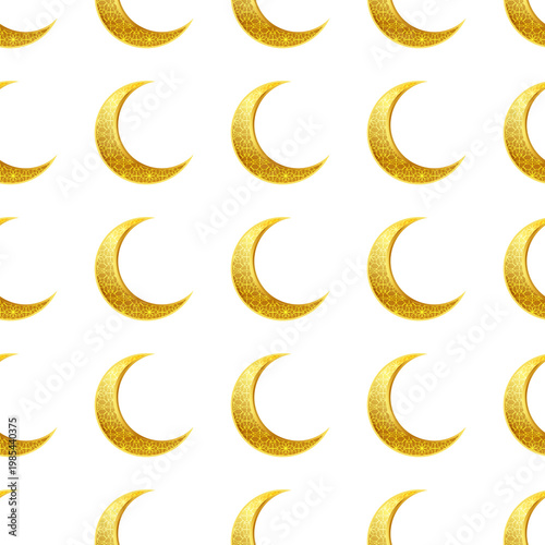 Golden crescent moons pattern celebrating Eid al Adha isolated on transparent background