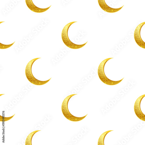 Golden crescent moon pattern for Eid al Adha celebration isolated on transparent background