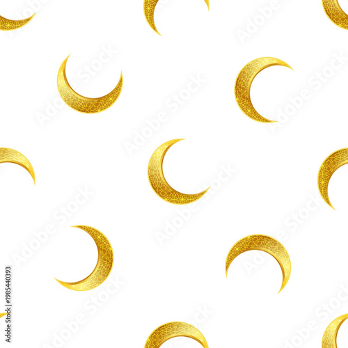 Golden crescent moons with patterns isolated on a transparent background for Eid al Adha celebrations