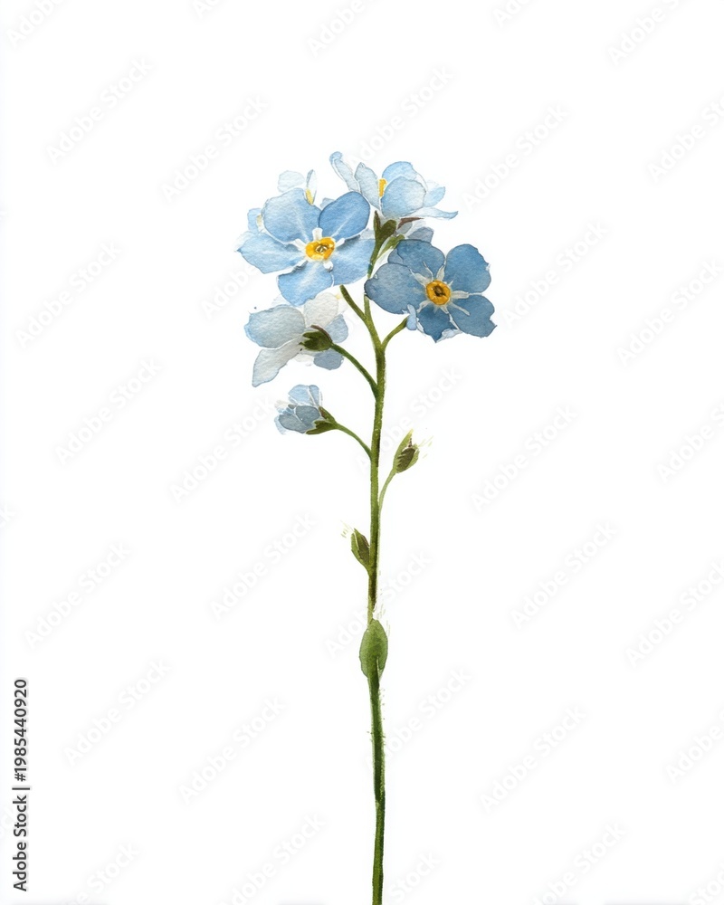 Fototapeta premium Refined botanical study of forget me not in watercolor