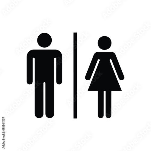 Restroom gender icon with black silhouette figures of man and woman separated by vertical line for public facilities navigation.