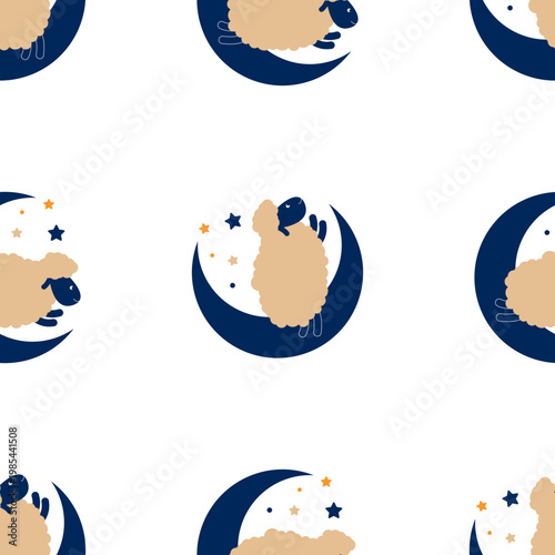 Eid al Adha celebration with sheep and moon isolated on transparent background