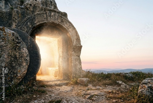 Empty Tomb at Sunrise – Resurrection and Easter Faith Concept