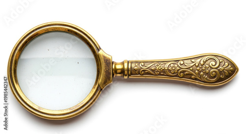 Magnifying Glass with Ornate Handle Isolated on a White Background