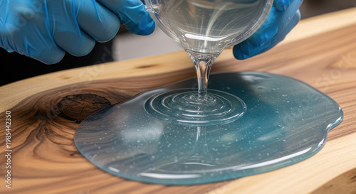 Resin Pouring Process on Natural Wood Slab for Furniture Crafting