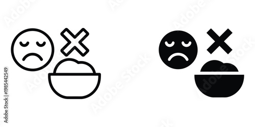 Lack of appetite icon in doodles flat and line stroke pack, appetite loss concept icon, clean flat and outline styles