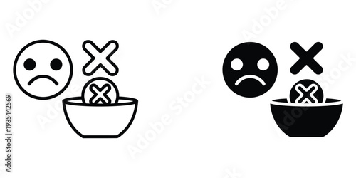Lack of appetite icon in doodles flat and line stroke pack, health and nutrition symptom symbol, minimal vector illustration