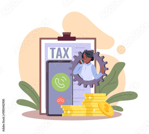 Pay for call. Communication via smartphone, phone contacts, roaming package, tax consultation hotline, financial compliance and payment management online, vector cartoon isolated concept
