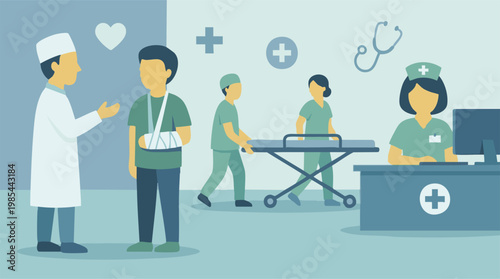Medical staff and patient care in a hospital clinic vector illustration
