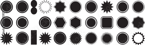 Set of black round badges and vintage seal stamps for products labels collection isolated on transparent grid background vector.