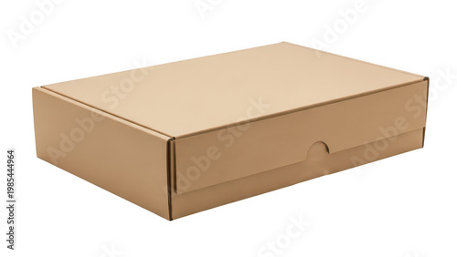 A plain brown cardboard box with a simple rectangular shape and flat lid isolated on white background
