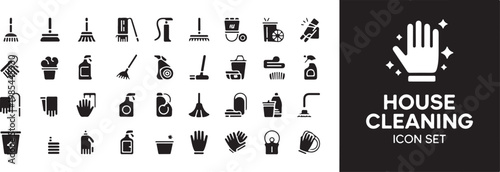 House cleaning icon set collection editable graphic resource hygiene sanitation supplies.