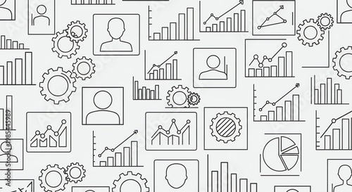 Business and finance analytics with growth charts and data visualization elements.