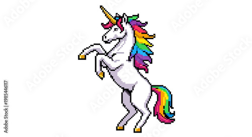 Majestic White Unicorn with Rainbow Mane and Tail.