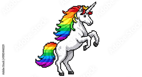 Majestic White Unicorn with Rainbow Mane and Tail.