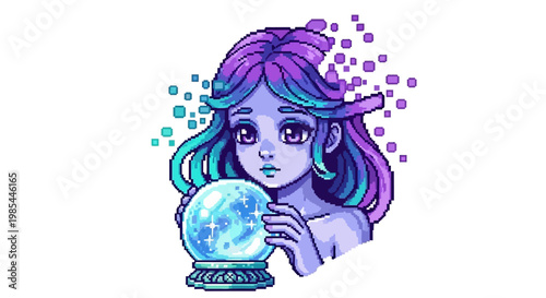 Mysterious fortune teller girl holding crystal ball.