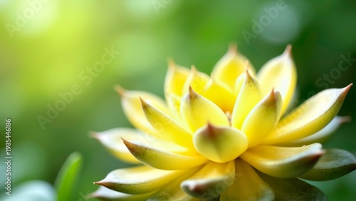 Yellow Succulent Close Up with Green Background