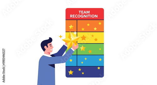 Man placing star on team recognition chart.