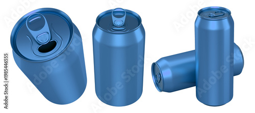 Set of shiny colorful aluminum beverage cans isolated on white background, concept of packaging