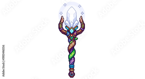 Mystical Crystal Staff with Ornate Handle.