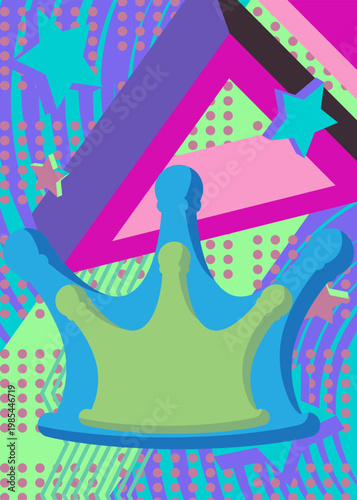 Crown geometrical graphic retro theme background. Minimal geometric elements. Vintage abstract shapes vector illustration.