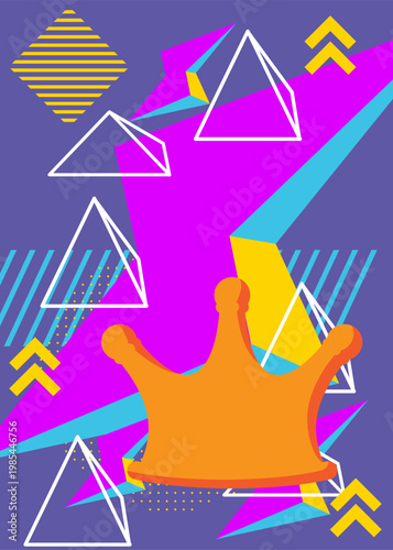 Crown geometrical graphic retro theme background. Minimal geometric elements. Vintage abstract shapes vector illustration.