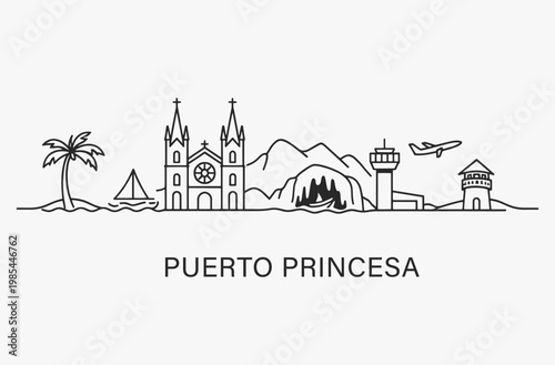 Flat Design one line without breaking the Puerto Princesa city.