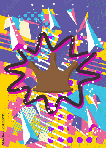 Crown geometrical graphic retro theme background. Minimal geometric elements. Vintage abstract shapes vector illustration.