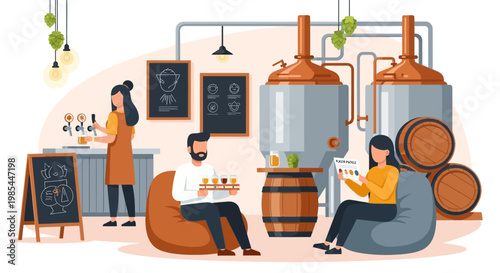 People enjoying craft beer at a brewery tasting room.