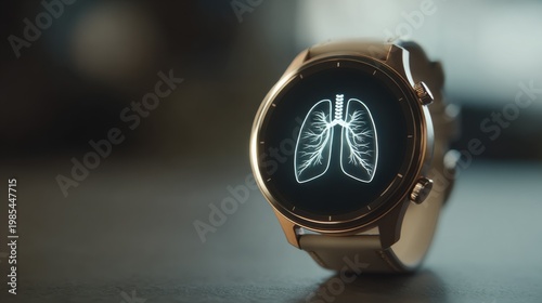 A smartwatch displaying a lung health image, symbolizing modern health tracking