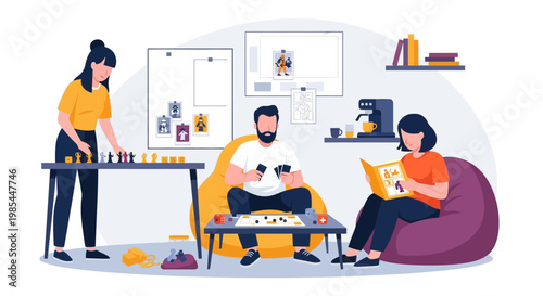 People enjoying leisure activities together indoors.