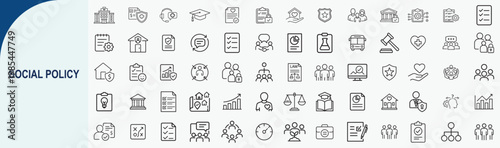Social policy line icons set, vector government welfare and community concept