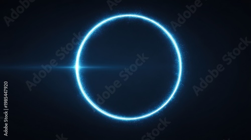 Glowing Blue Circle on Dark Background. The illuminated ring creates a stunning visual, ideal for various design uses.