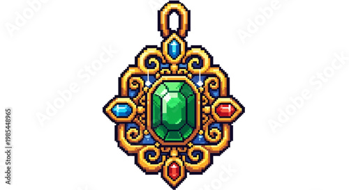 Ornate Emerald Pendant with Gold Filigree and Gemstones.