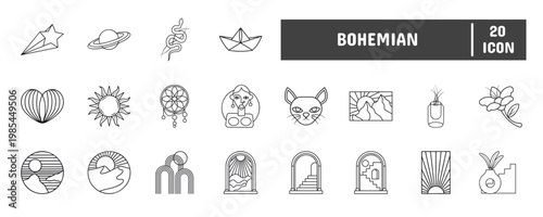 20 Bohemian Line Icon Illustration Set