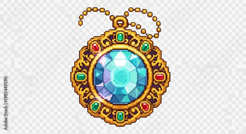 Ornate Golden Pendant with Large Blue Gemstone.