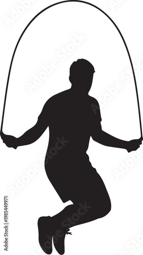 Jumping Rope Silhouette, Fitness Illustration, Exercise Icon, Black Vector Graphic