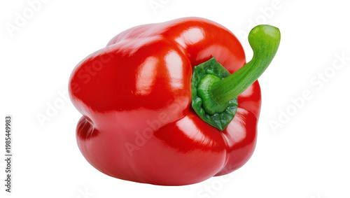 Bright red bell pepper with green stem and calyx