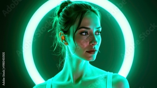 Beautiful woman with glowing ring light