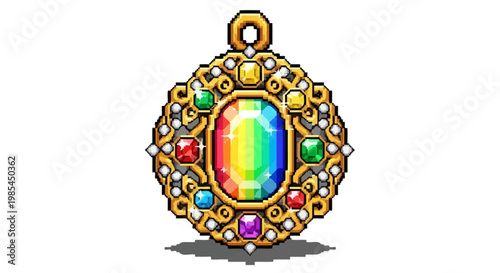 Ornate Rainbow Gemstone Pendant with Golden Filigree.