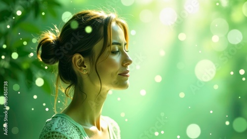 Peaceful Woman Relaxing in Forest with Sunlight