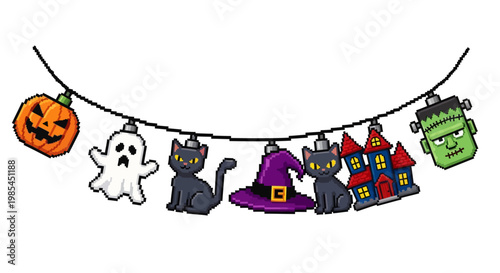 Halloween Themed Garland with Spooky Characters and Objects.
