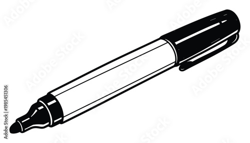 Bold black marker pen for effective writing and drawing tasks, perfect graphic element for educational materials, business presentations, and creative projects