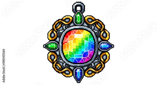 Ornate Rainbow Gemstone Pendant with Golden Filigree.