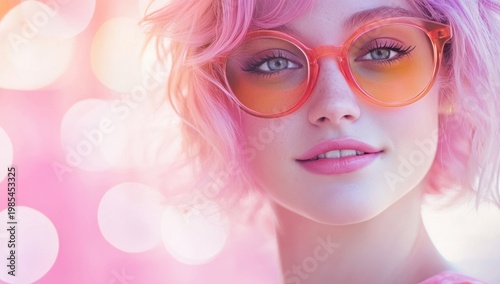 Young Woman with Pink Hair and Sunglasses.
