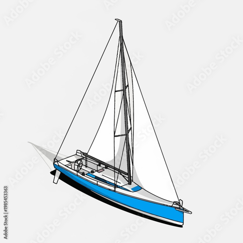 фотографія a blue and white sailboat on water.