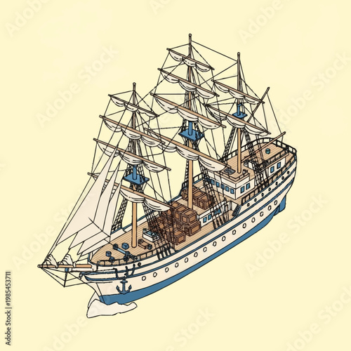 Illustration of a large sailing ship.