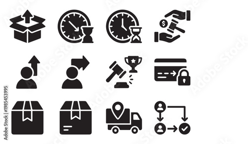 E commerce icons set shipping auction payment logistics with ecommerce