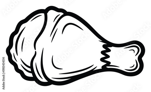 A stylized black and white chicken drumstick outline perfect for food service menus, restaurant branding, cooking blogs, recipe illustrations, or poultry industry advertisements.