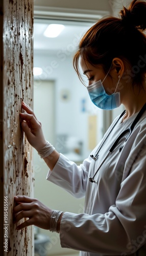 healthcare worker inspecting dirty home environment, pests and contamination visible, serious tone, realistic lighting, public health awareness campaign style, no text